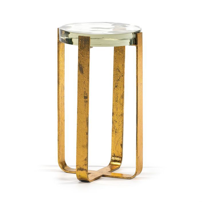 Table d'appoint ronde verre transparent et métal doré Carmen - Photo n°1