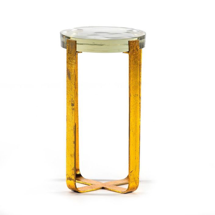 Table d'appoint ronde verre transparent et métal doré Carmen - Photo n°2