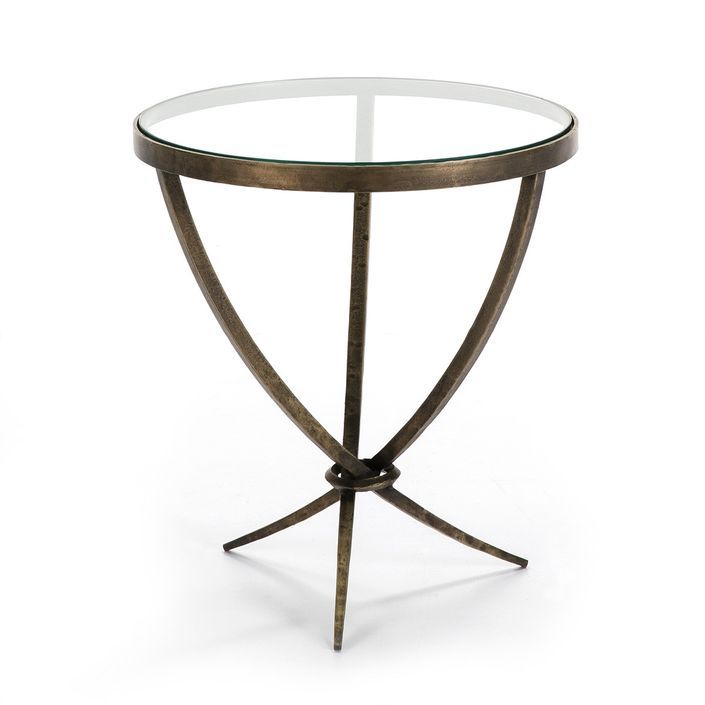 Table d'appoint ronde verre transparent et métal doré vieilli Kili - Photo n°1