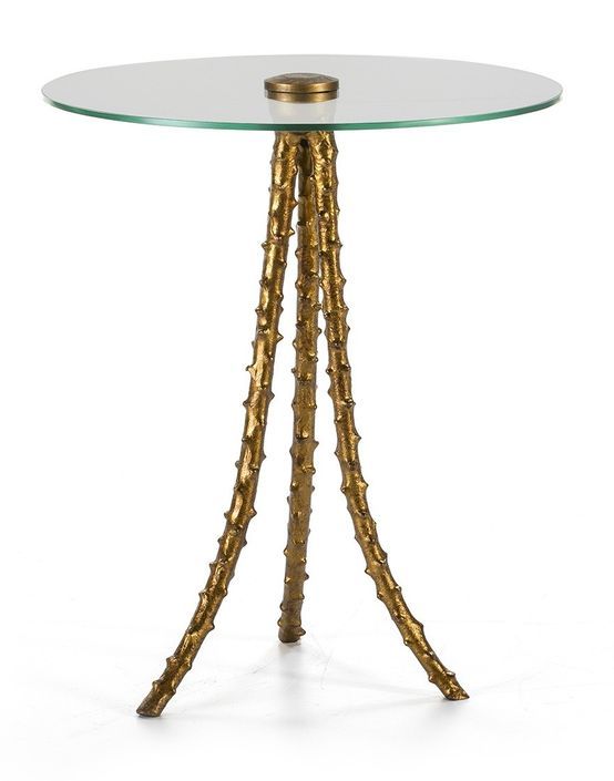 Table d'appoint ronde verre trempé et métal doré Hugos - Photo n°1