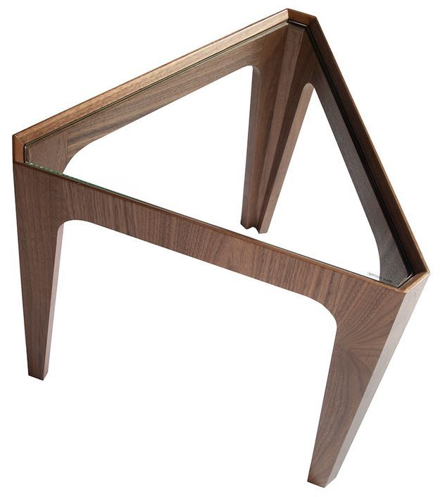 Table d'appoint triangle bois de noyer et verre trempé Naty - Photo n°3
