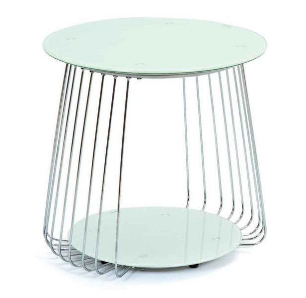 Table d'appoint verre blanc et pieds métal chromé Raya D 50 cm - Photo n°1