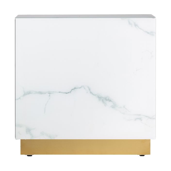 Table d'appoint verre cristal teinté blanc marbré et acier doré Kola 60 cm - Photo n°2
