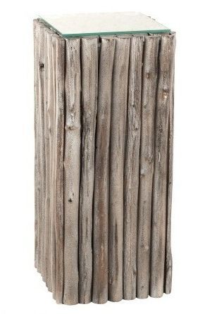 Table d'appoint verre et bois massif gris Lira L 33 cm - Photo n°1