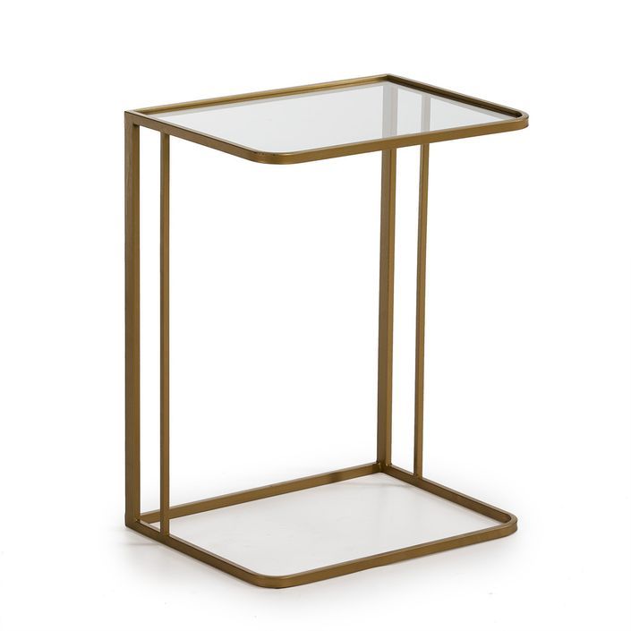 Table d'appoint verre transparent et métal doré Vera - Photo n°1