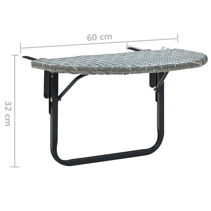 Table de balcon Gris 60x60x50 cm Résine tressée - Photo n°9