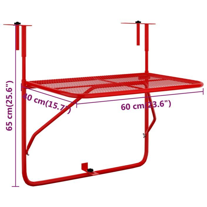 Table de balcon Rouge 60x40 cm Acier - Photo n°7