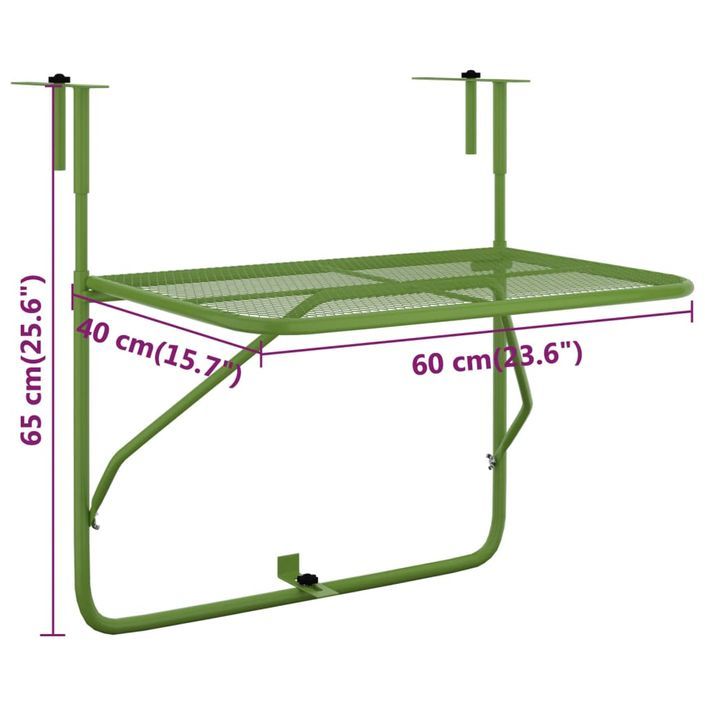 Table de balcon Vert 60x40 cm Acier - Photo n°7