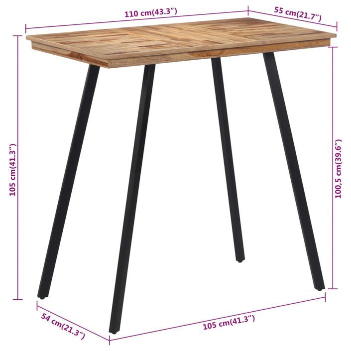 Table de bar 110x55x105 cm bois de teck solide - Photo n°7