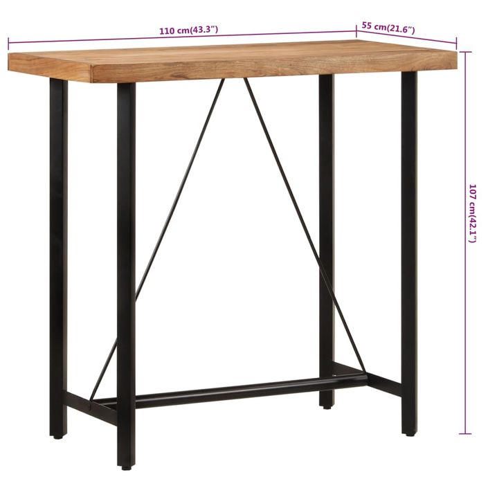 Table de bar 110x55x107 cm bois massif d'acacia et fer - Photo n°8