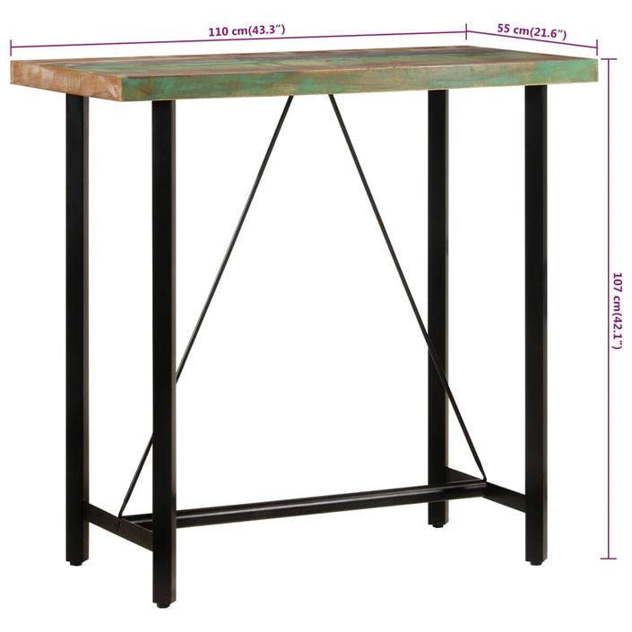 Table de bar 110x55x107 cm bois massif de récupération et fer - Photo n°8