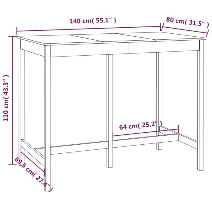 Table de bar 140x80x110 cm Bois massif de pin - Photo n°8