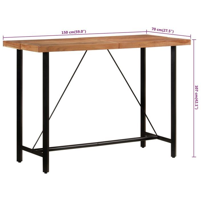 Table de bar 150x70x107 cm bois massif d'acacia et fer - Photo n°8