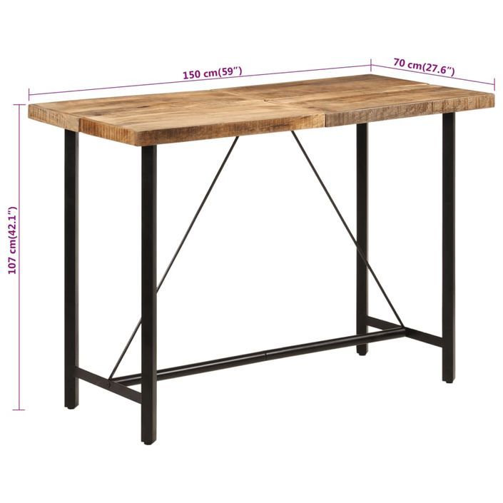 Table de bar 150x70x107 cm bois massif de manguier et fer - Photo n°7