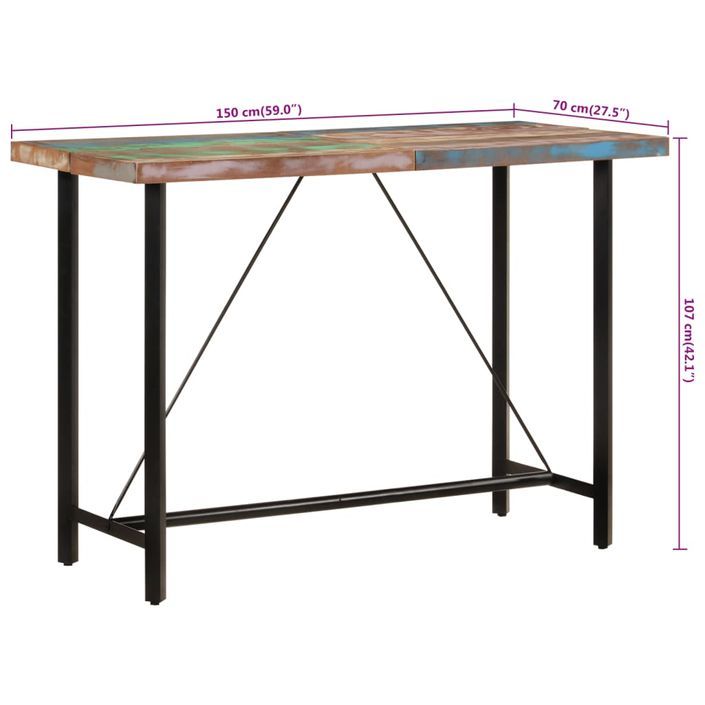 Table de bar 150x70x107 cm bois massif de récupération et fer - Photo n°8