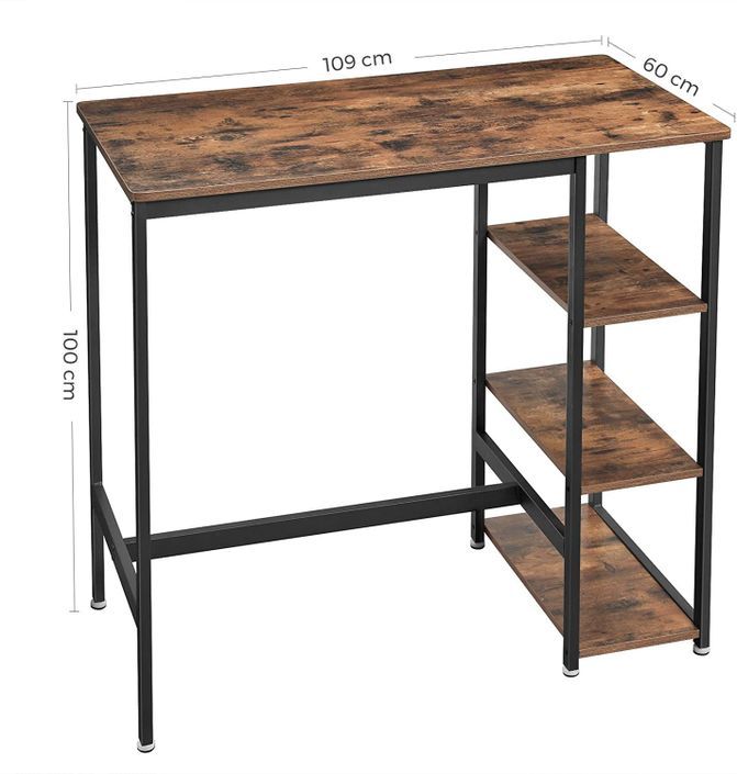 Table de bar 3 étagères industriel bois vintage et acier noir Kaza 109 cm - Photo n°5