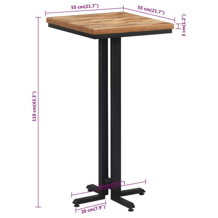 Table de bar 55x55x110 cm teck de récupération massif - Photo n°8