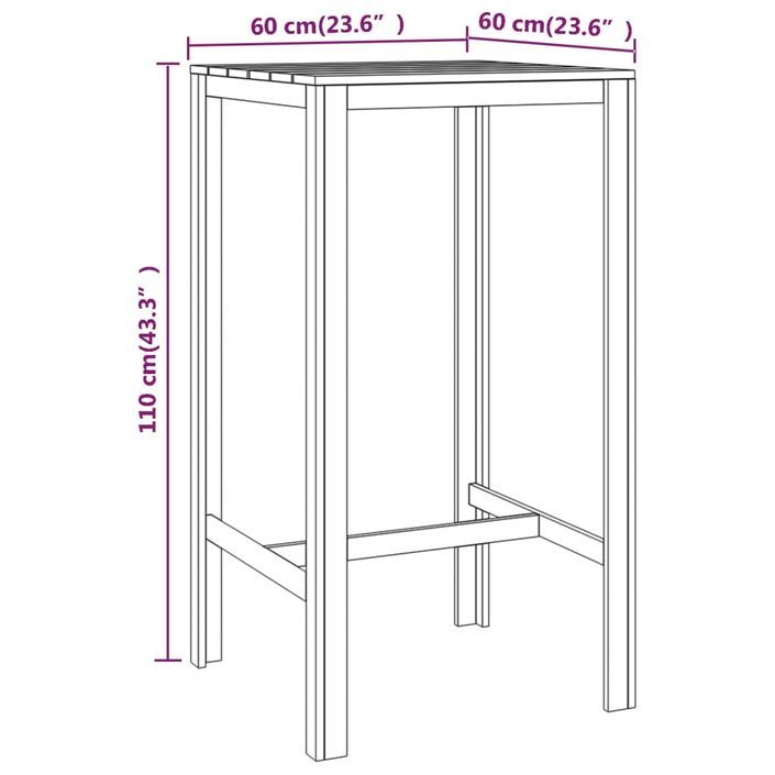 Table de bar 60x60x110 cm Bois de pin imprégné - Photo n°5