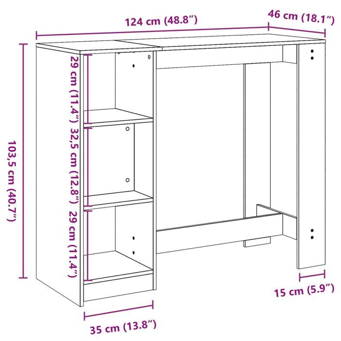 Table de bar avec étagère chêne marron bois d'ingénierie - Photo n°9