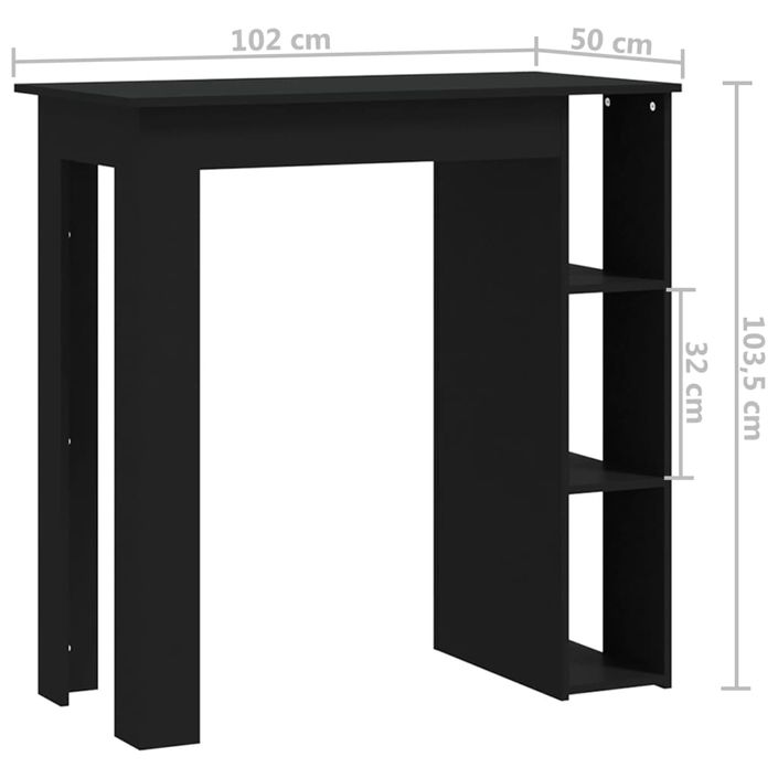 Table de bar avec étagère Noir 102x50x103,5cm Bois d'ingénierie - Photo n°7