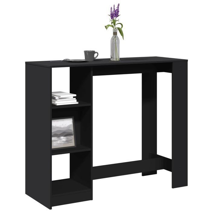 Table de bar avec étagère noir 124x46x103,5cm bois d'ingénierie - Photo n°1