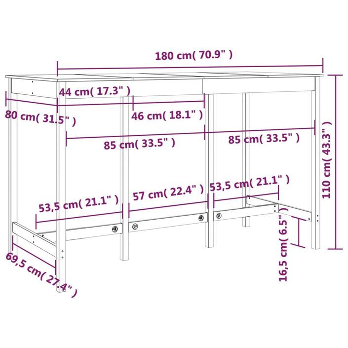 Table de bar Blanc 180x80x110 cm Bois massif de pin - Photo n°8