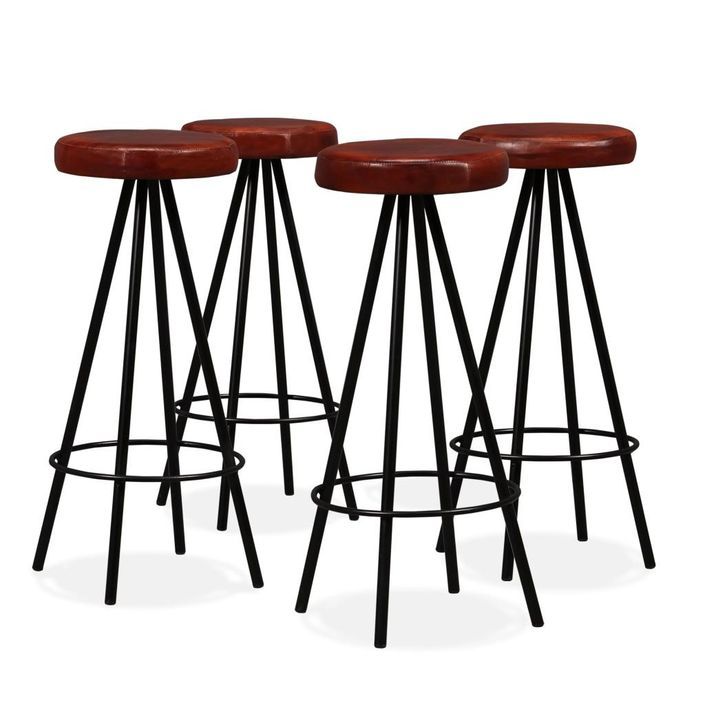 Table de bar bois de Sesham massif et 4 tabourets cuir marron Spani - Photo n°3