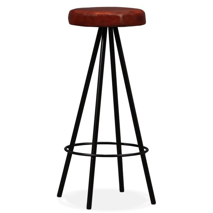 Table de bar bois de Sesham massif et 4 tabourets cuir marron Spani - Photo n°7