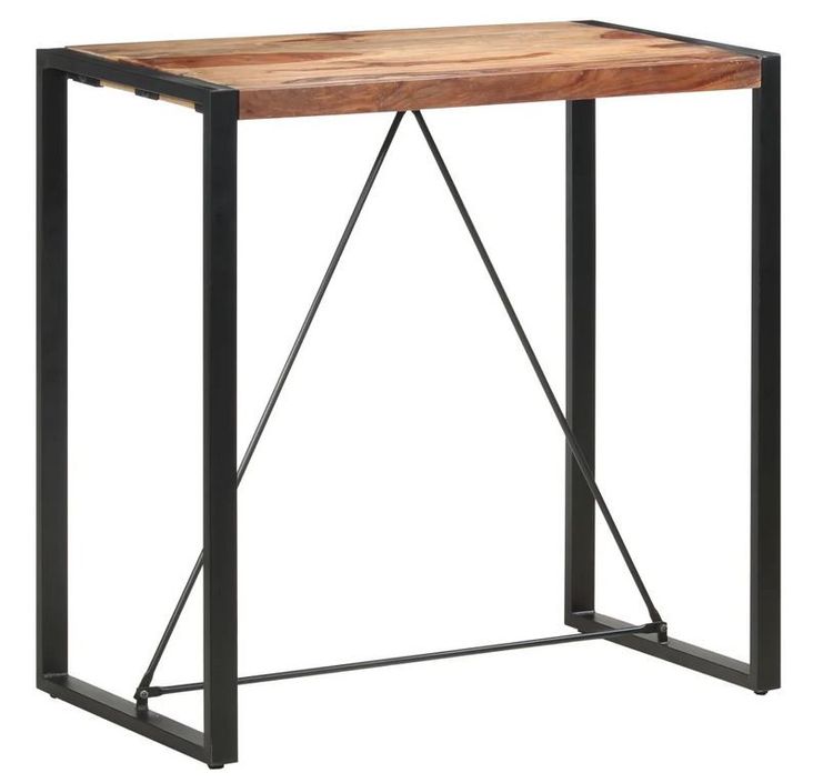 Table de bar bois massif clair et pieds métal noir Janna 110 cm - Photo n°1