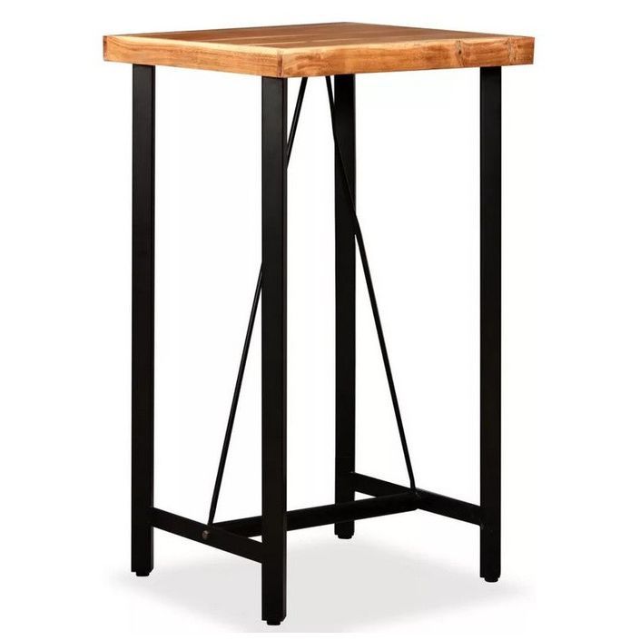 Table de bar bois massif foncé et pieds métal noir Areen 60 cm - Photo n°1