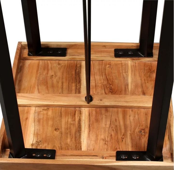 Table de bar bois massif foncé et pieds métal noir Areen 60 cm - Photo n°3
