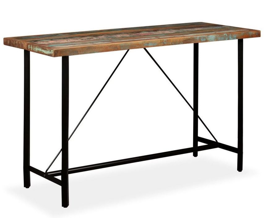 Table de bar bois reconditionné et pieds acier noir Unik 180 - Photo n°1