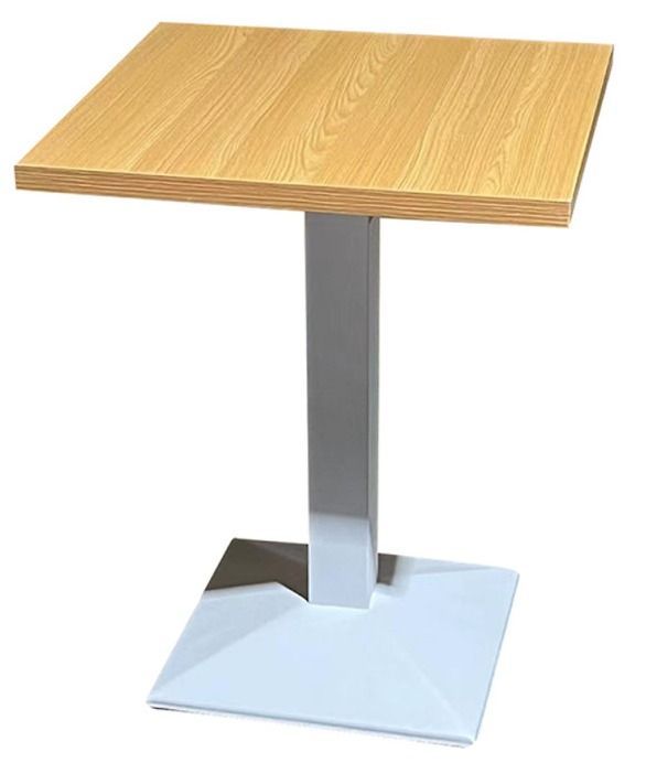 Table de bar carrée bois clair et pied acier blanc Snooka 70 cm - Photo n°1