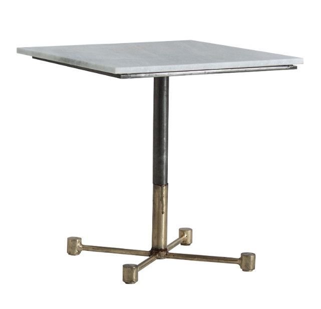 Table de bar carrée marbre blanc et pieds métal noir et doré Sacha - Photo n°1