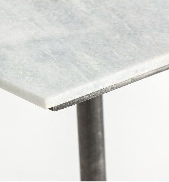 Table de bar carrée marbre blanc et pieds métal noir et doré Sacha - Photo n°3