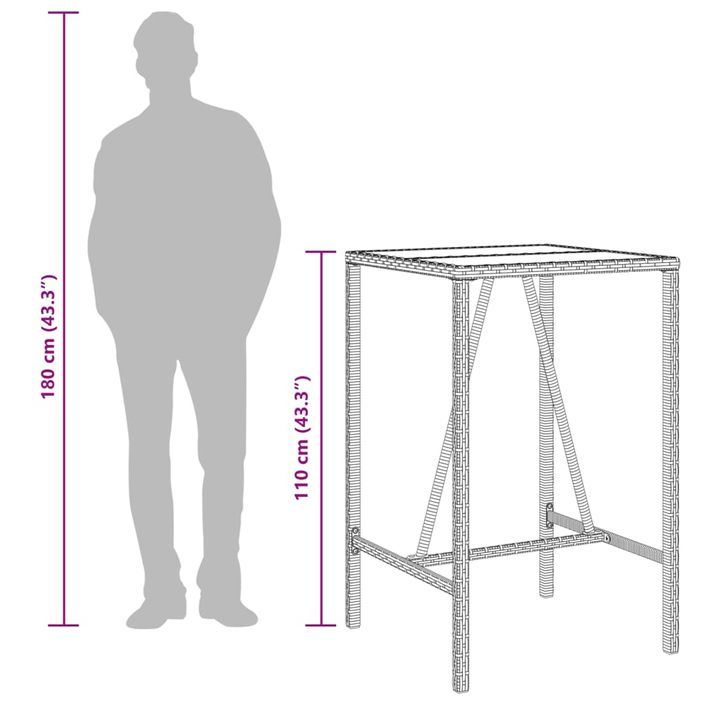 Table de bar d’extérieur gris 70x70x110 cm poly rotin - Photo n°10