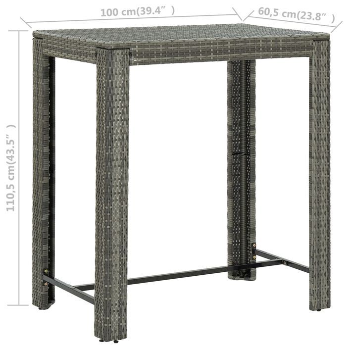 Table de bar de jardin Gris 100x60,5x110,5 cm Résine tressée - Photo n°6