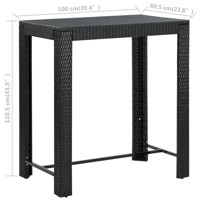 Table de bar de jardin Noir 100x60,5x110,5 cm Résine tressée - Photo n°6