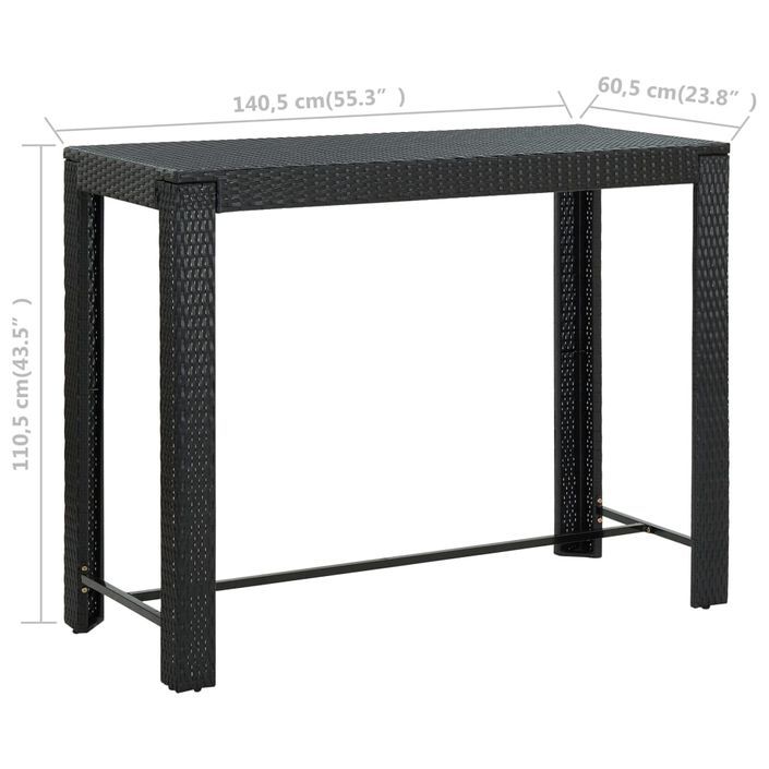 Table de bar de jardin Noir 140,5x60,5x110,5 cm Résine tressée - Photo n°6