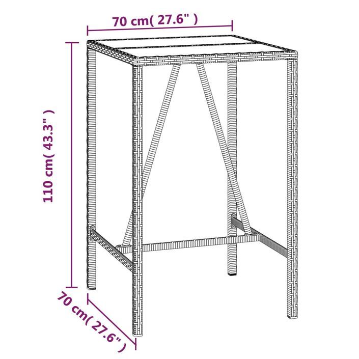 Table de bar et dessus en verre noir 70x70x110 cm poly rotin - Photo n°6