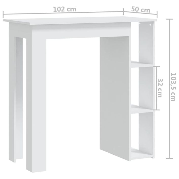 Table de bar et étagère Blanc 102x50x103,5 cm Bois d'ingénierie - Photo n°7