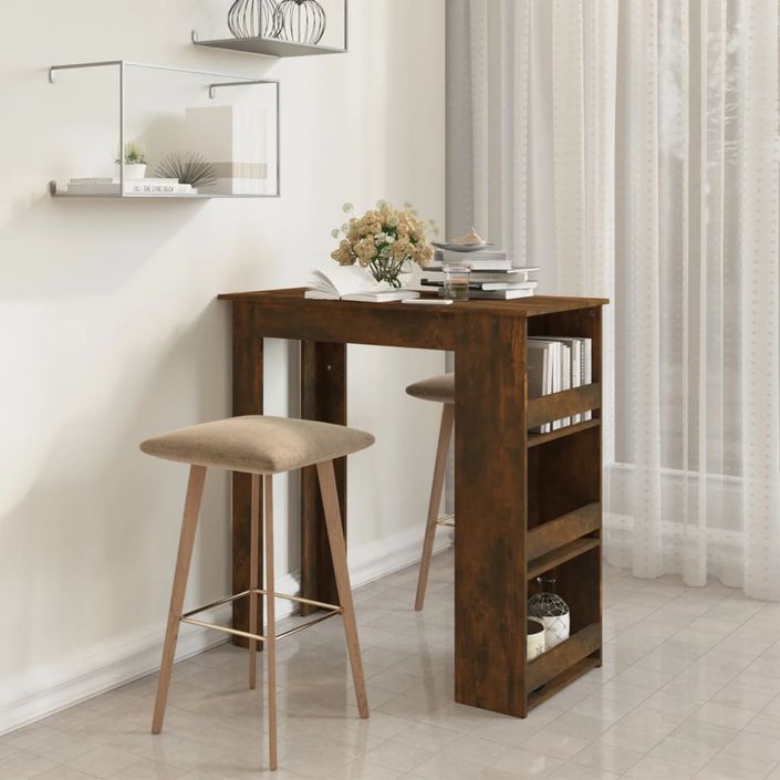 Table de bar et étagère de rangement Chêne fumé 102x50x103,5 cm - Photo n°1