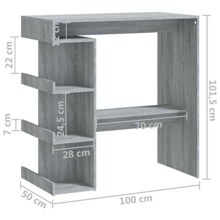 Table de bar et étagère de rangement Sonoma gris 100x50x101,5cm - Photo n°7