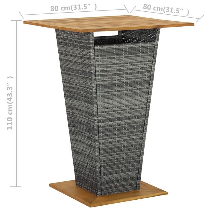 Table de bar Gris 80x80x110 cm Résine tressée et bois d'acacia - Photo n°6