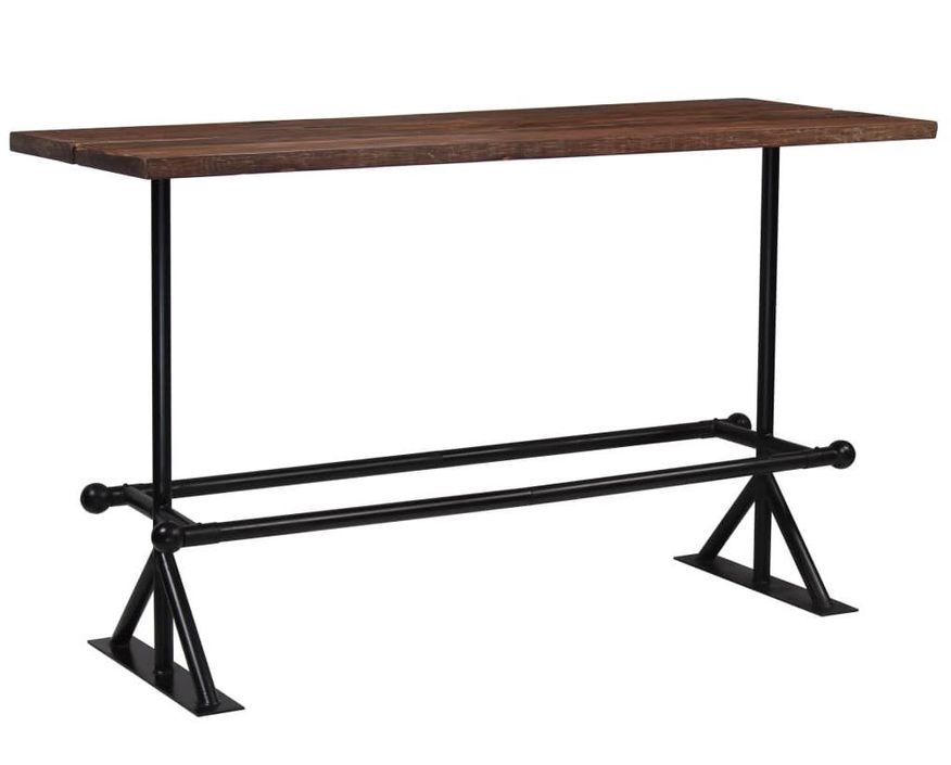 Table de bar industriel bois massif foncé et pieds acier noir Vauk 180 - Photo n°1