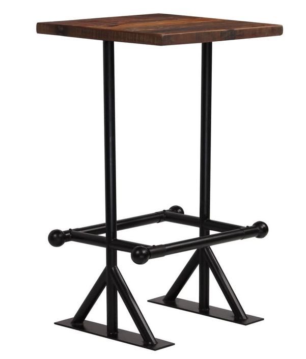 Table de bar industriel bois massif foncé et pieds acier noir Vauk 60 - Photo n°1