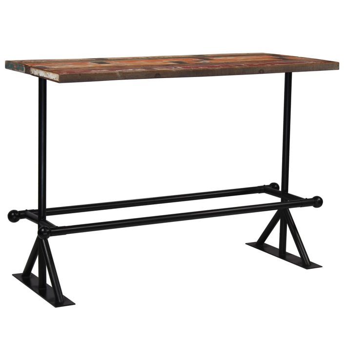 Table de bar industriel bois reconditionné et pieds acier noir Vauk 180 - Photo n°1