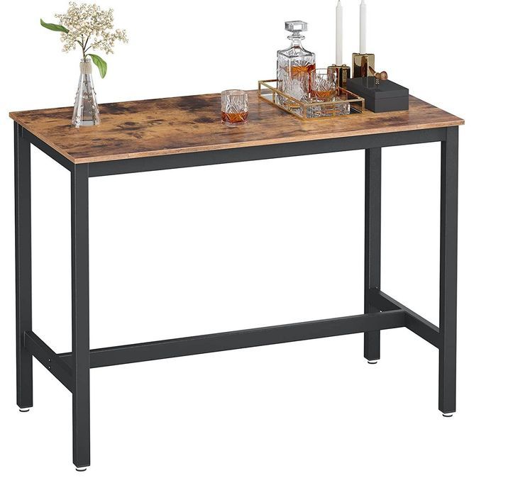 Table de bar industriel bois vintage et acier noir Kaza 120 cm - Photo n°1