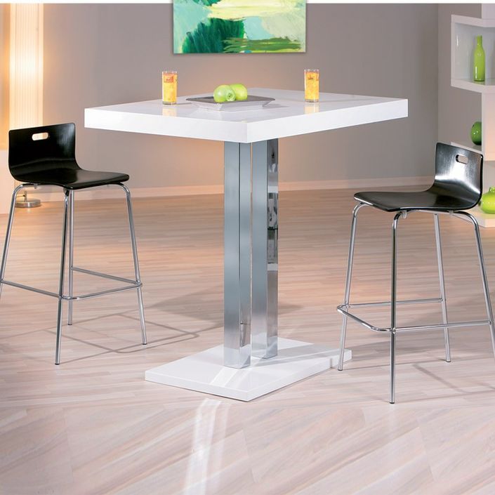 Table de bar laqué blanc et pieds métal chromé Razzi 120 cm - Photo n°2