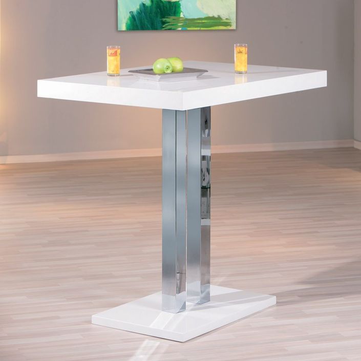 Table de bar laqué blanc et pieds métal chromé Razzi 120 cm - Photo n°3